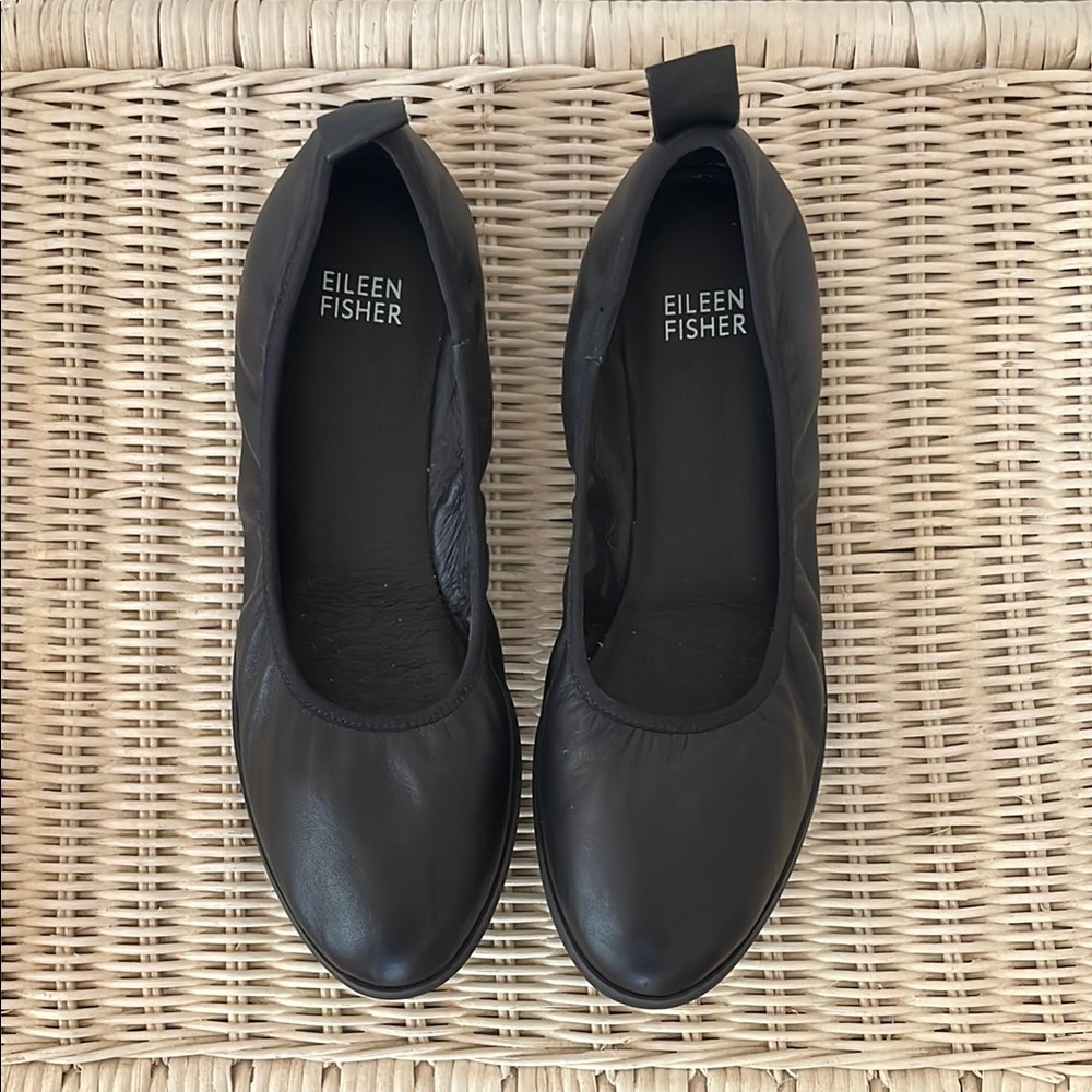 Eileen Fisher Black Leather Flats